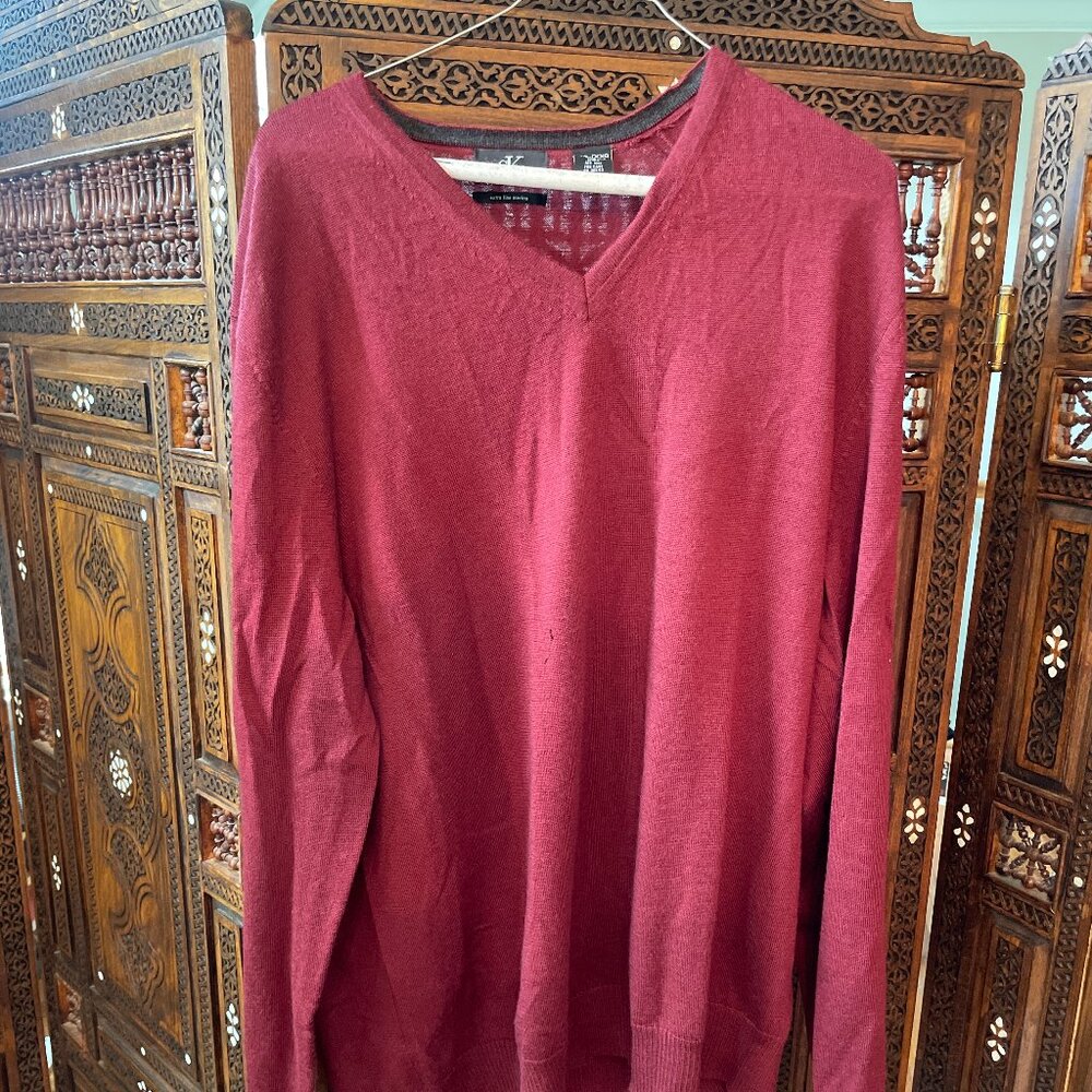 Calvin Klein Extra Fine Merino Wool Red V Neck Sweater